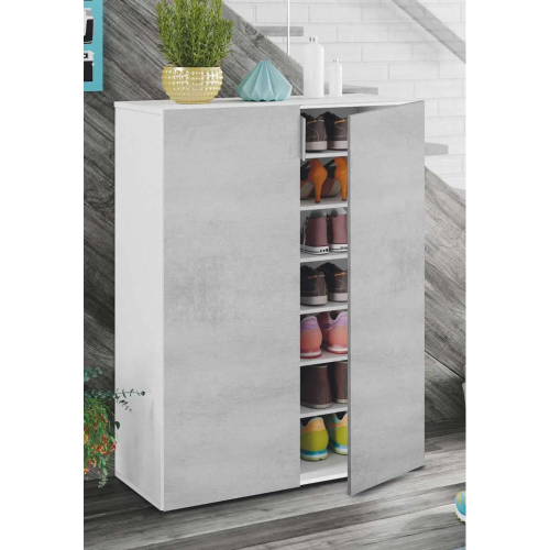 Mobile scarpiera 72x36x103h bianco e cemento 6 piani e base
