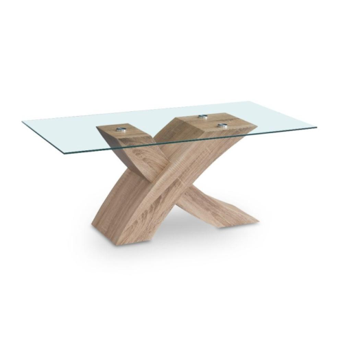 Tavolino Shiva con piano in vetro temperato e struttura colore rovere WD03