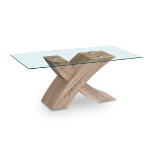 Tavolino Shiva con piano in vetro temperato e struttura colore rovere WD03