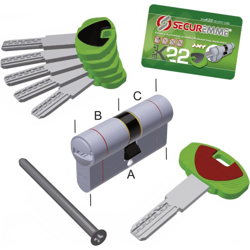 Doppio cilindro cromo sat EvoK22 CHIAVE 35 - CHIAVE 50 mm 1+5 chiavi 0K22