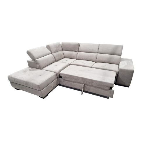 Divano ad angolo estraibile con contenitore con pouf