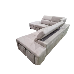Divano ad angolo estraibile con contenitore con pouf