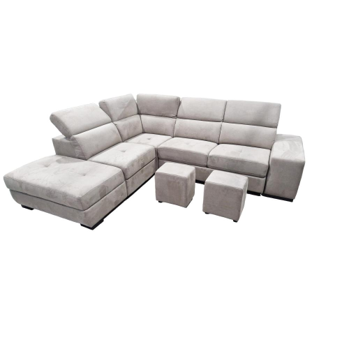 Divano ad angolo estraibile con contenitore con pouf
