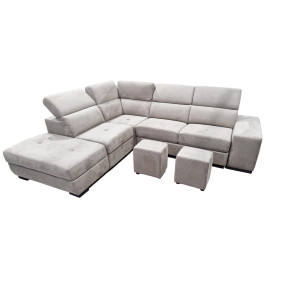 Divano ad angolo estraibile con contenitore con pouf