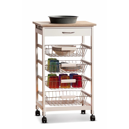 Carrello in mdf e pvc con 1 cassetto e 4 cestini bianco