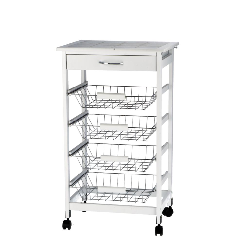 Carrello in mdf e ceramica con 1 cassetto e 4 cestini