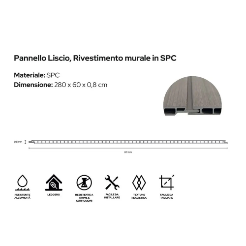 Pannello Murale Liscio in SPC cm.280x60x0.8