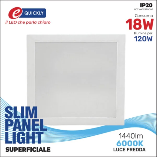Faretto Slim Panel quadrato superficiale 18w 6000k