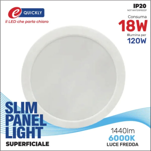 Faretto Slim Panel tondo superficiale 18w 6000k