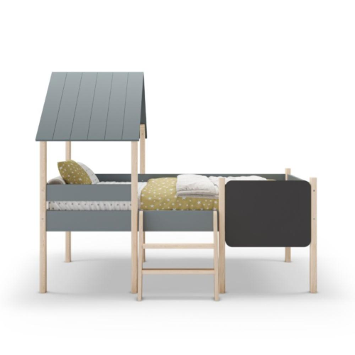 Letto a castello singolo Mint in legno massiccio con lavagnetta verde cachi e pino