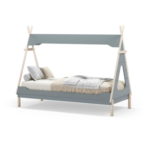 Letto a capanna Nora in legno massiccio colore verde petrolio e bianco