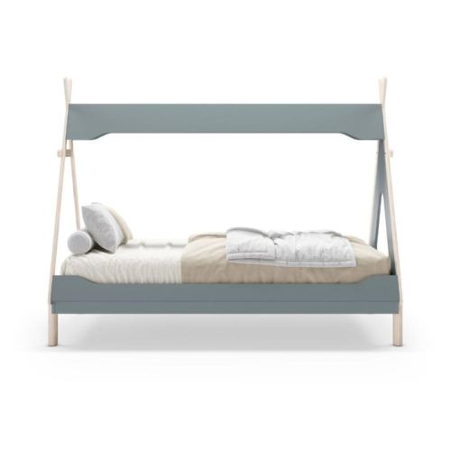 Letto a capanna Nora in legno massiccio colore verde petrolio e bianco