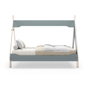 Letto a capanna Nora in legno massiccio colore verde petrolio e bianco