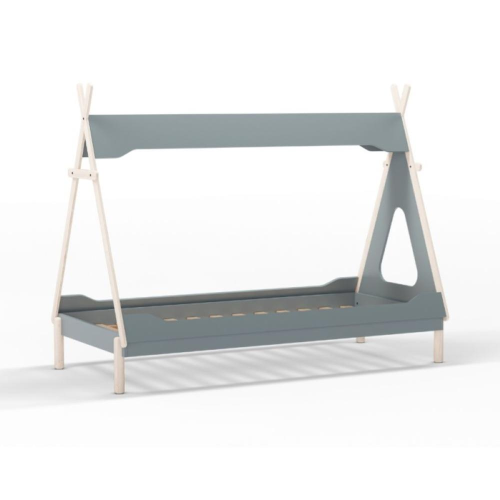 Letto a capanna Nora in legno massiccio colore verde petrolio e bianco