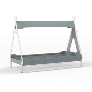 Letto a capanna Nora in legno massiccio colore verde petrolio e bianco