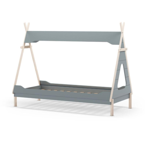 Letto a capanna Nora in legno massiccio colore verde petrolio e bianco