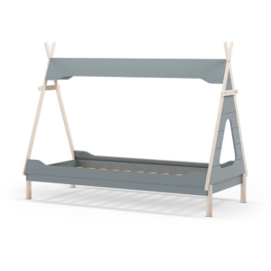 Letto a capanna Nora in legno massiccio colore verde petrolio e bianco