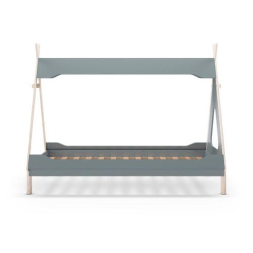 Letto a capanna Nora in legno massiccio colore verde petrolio e bianco