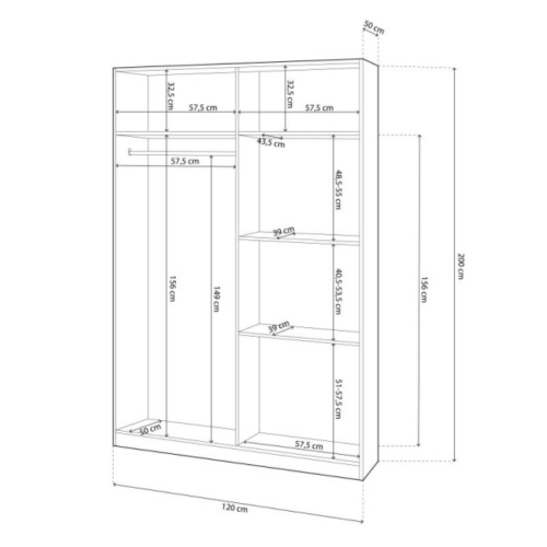 Armadio 2 Ante Scorrevole 120X50X200H Bianco Lucido
