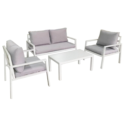 Set Divani Revy 4 Pezzi Bianco Cuscini Grigio Chiaro