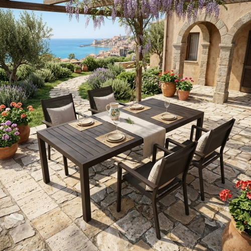 Set Ever Tavolo 160-240 cm + 4 Poltrone Antracite