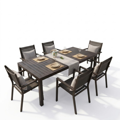 Set Ever Tavolo 200-300 cm + 6 Poltrone Antracite