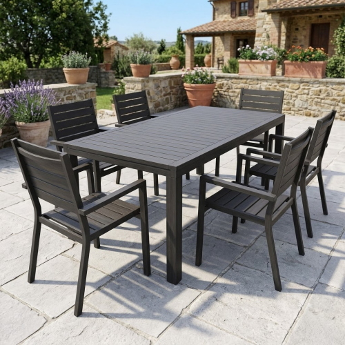 Set Ever Tavolo 200-300 cm + 6 Poltrone Antracite