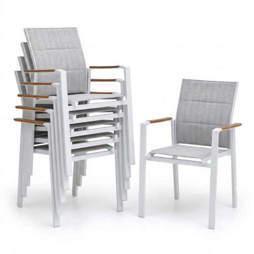 Set 6 Sedie poltrona con braccioli In Alluminio e Polywood Cm 58X56X88H Bianco