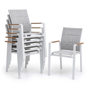 Set 6 Sedie poltrona con braccioli In Alluminio e Polywood Cm 58X56X88H Bianco