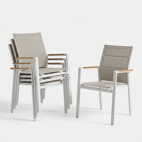 Set 4 Sedie poltrona con braccioli In Alluminio e Polywood Cm 58X56X88H Bianco