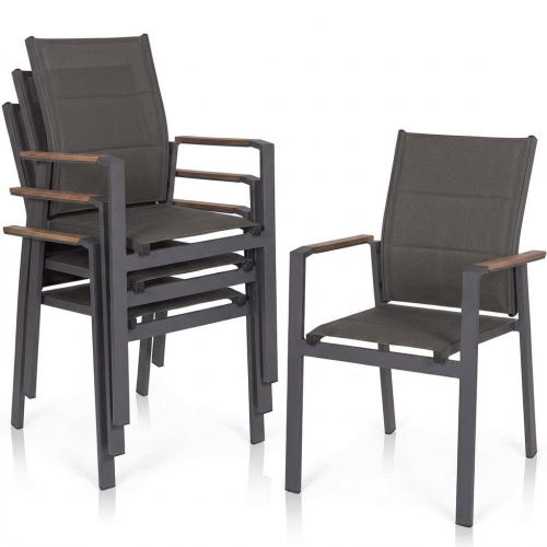 Set 4 Sedie Poltrona con braccioli In Alluminio Polywood Cm 58X56X88H Antracite