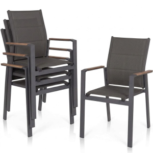 Set 4 Sedie Poltrona con braccioli In Alluminio Polywood Cm 58X56X88H Antracite