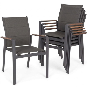 Set 6 Sedie Poltrona con braccioli In Alluminio Polywood Cm 58X56X88H Antracite