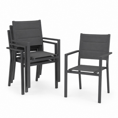 Set 4 Sedia poltrona con braccioli Alluminio Cm 62X56X87H Antracite