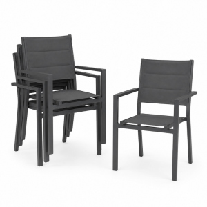 Set 4 Sedia poltrona con braccioli Alluminio Cm 62X56X87H Antracite