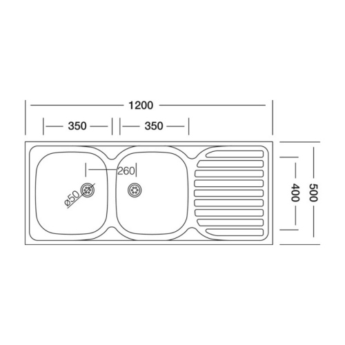 Kit Cucina Lavello Cm 120 Inox 2 Vasche + G. Dx