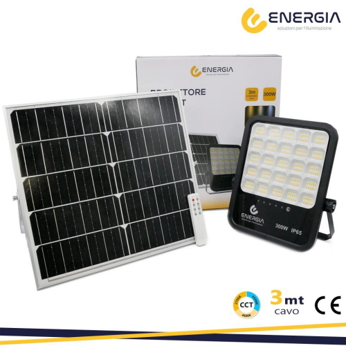 Proiettore solare 300w cct (3000-6400k) 3300lm pann.25w