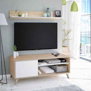 Mobile TV Kikua Plus 135x40x50H Rovere Canadian/Bianco Artik