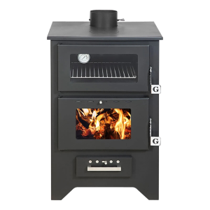 Stufa a legna con forno MG450 Nera potenza 14,8 kw L50,5xP58,5xH90,5 cm