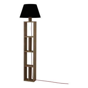 Lampada da terra Giorno con libreria rovere e parlume nero
