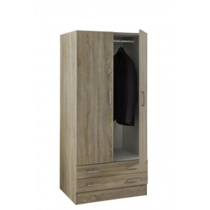 Armadio 2 ante + 2 cassetti cm 82x46x184,3h Rovere scuro