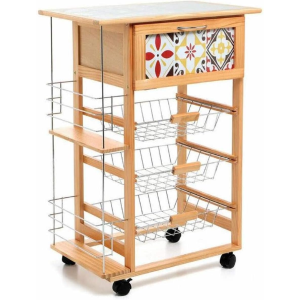 Carrello Cucina Columbia 3 Cesti Naturale Mdf 57X37X83 Cm