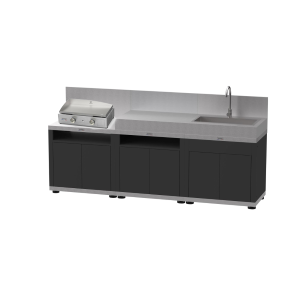Cucina in linea 3 elementi finitura top inox + Piastra a GAS