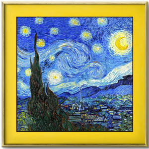 Stampa su tela Notte stellata cornice gialla 50x50