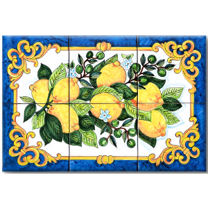 Stampa su tela Limoni e fiori blu 70x50