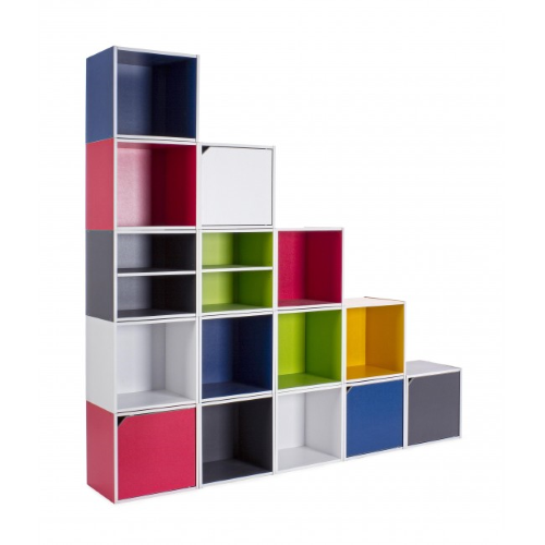 Libreria cubo con anta battente, bianco frassinato, cm 35x35x29