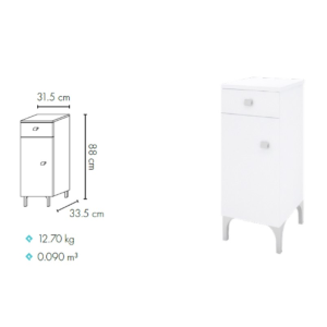 Base Bagno 1 anta + 1 cassetto bianca 131D