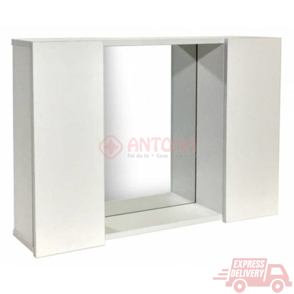 Specchiera bagno pensile 2 ante con ripiano specchio incluso Rovere o Bianco